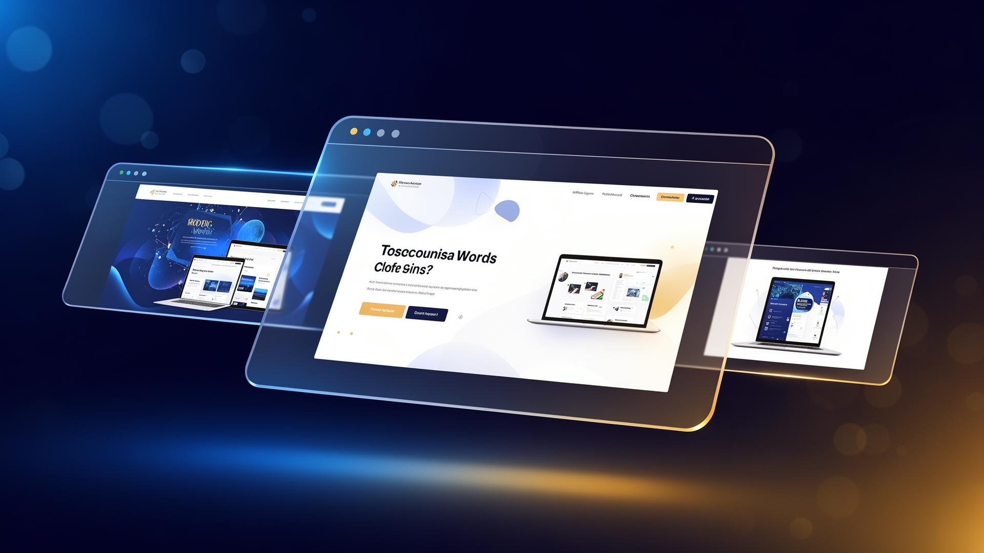 Modern website mockups floating in a deep navy gradient space